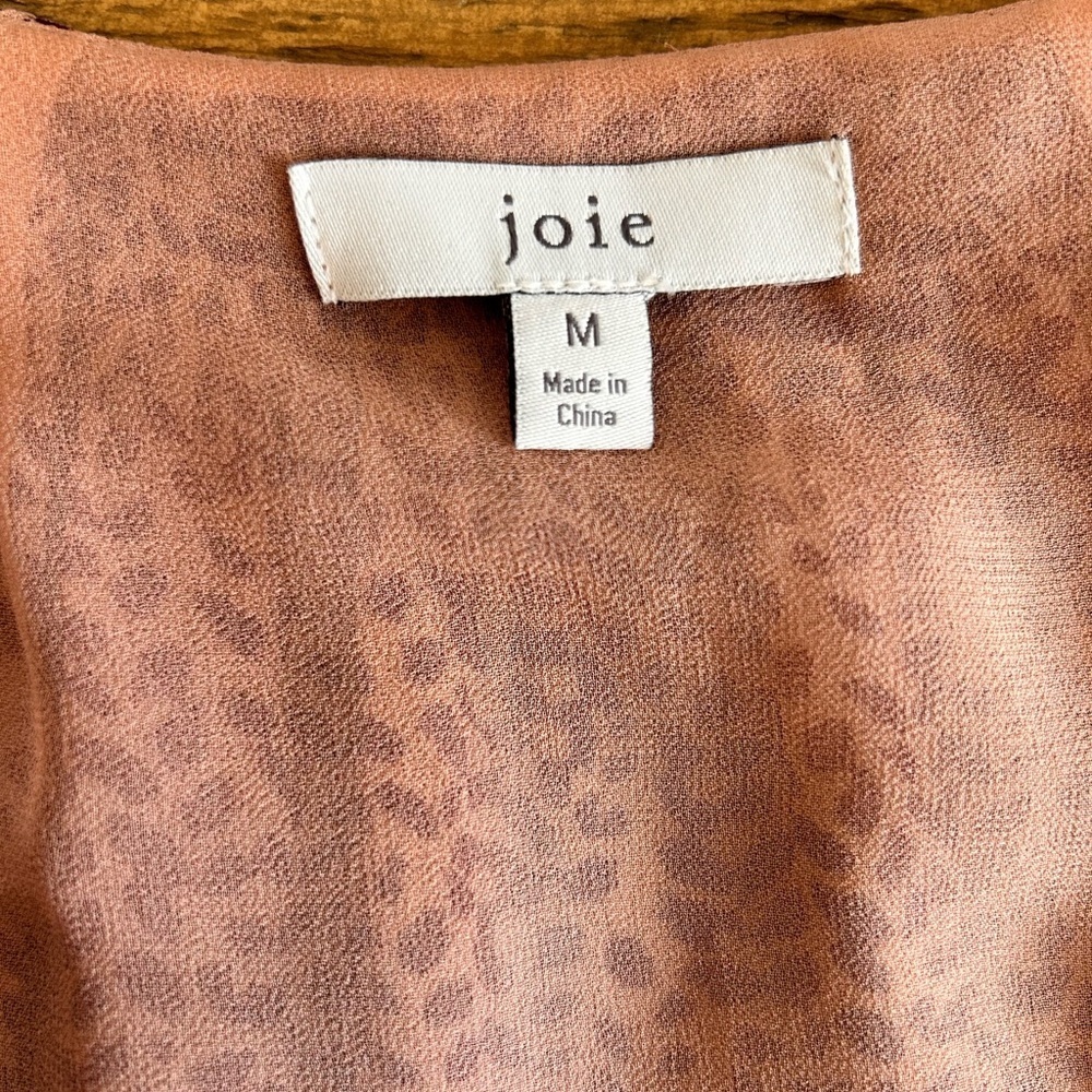JOIE Bolona 100% Silk Puff-Sleeve Blouse in Tan and maroon - Picture 10 of 15